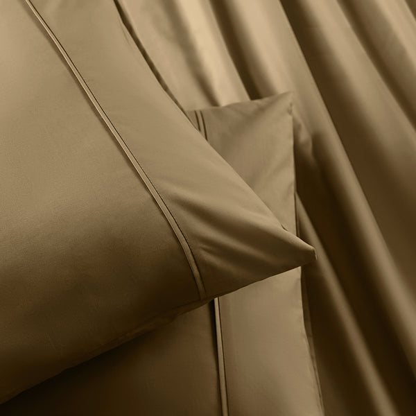 Slumber Plain Easy Care Percale 100% Cotton Yellow/Latte Crisp Bed Sheet with Pillow Case