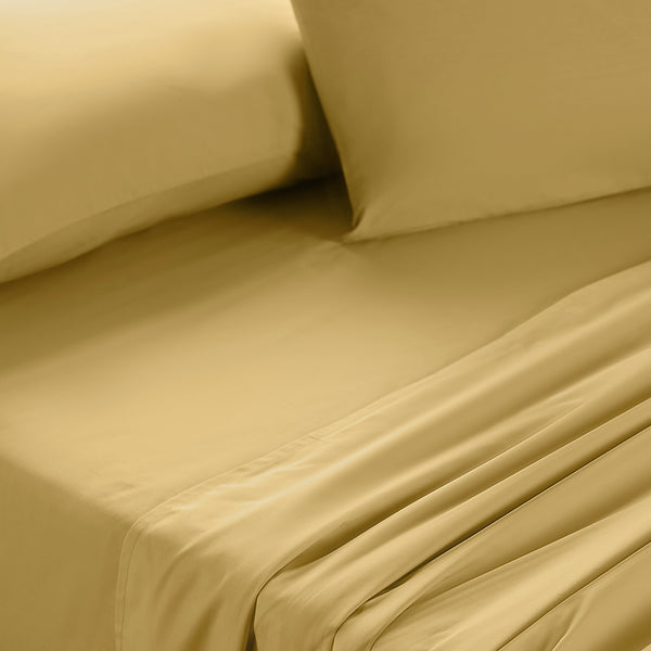 Slumber Plain Easy Care Percale 100% Cotton Yellow/Rattan Crisp Bed Sheet with Pillow Case