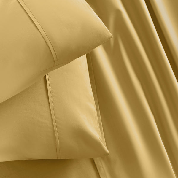 Slumber Plain Easy Care Percale 100% Cotton Yellow/Rattan Crisp Bed Sheet with Pillow Case