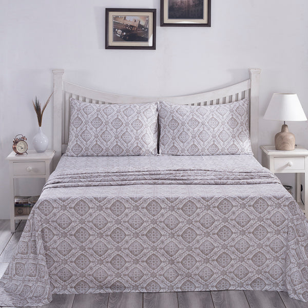 PBS Nomad Scuplt Harold Printed 100% Cotton Neutral Soft Bed Sheet with Pillow Case