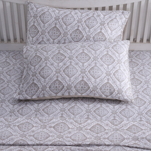 PBS Nomad Scuplt Harold Printed 100% Cotton Neutral Soft Bed Sheet with Pillow Case