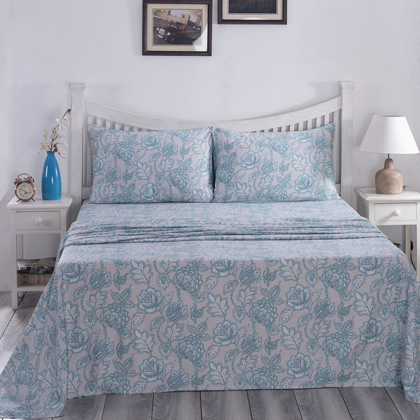 PBS Nomad Scuplt Orlean Printed 100% Cotton Blue Soft Bed Sheet with Pillow Case