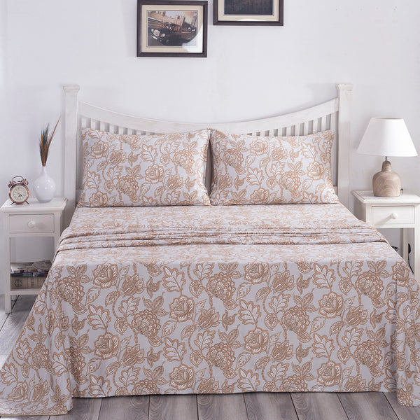 PBS Nomad Scuplt Orlean Printed 100% Cotton Neutral Soft Bed Sheet with Pillow Case