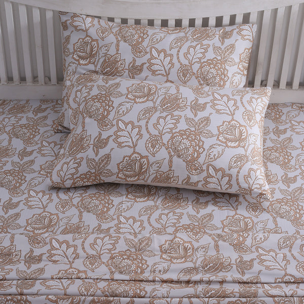 PBS Nomad Scuplt Orlean Printed 100% Cotton Neutral Soft Bed Sheet with Pillow Case