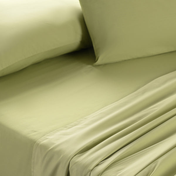 Slumber Plain Easy Care Percale 100% Cotton Silk Green Crisp Bed Sheet with Pillow Case