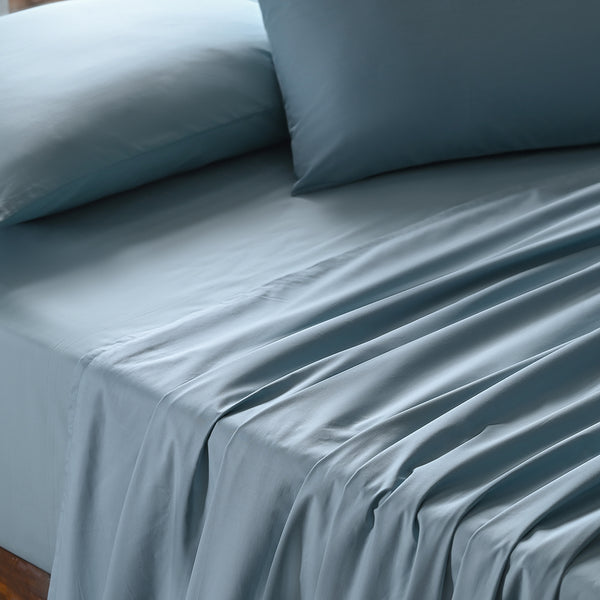 Slumber Plain Easy Care Percale 100% Cotton Blue Crisp Bed Sheet with Pillow Case