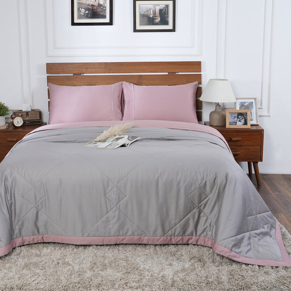 Selwyn Reversible Summer AC Quilt/Quilted Bed Cover/Comforter Misty Rose/Flint Grey Quilt