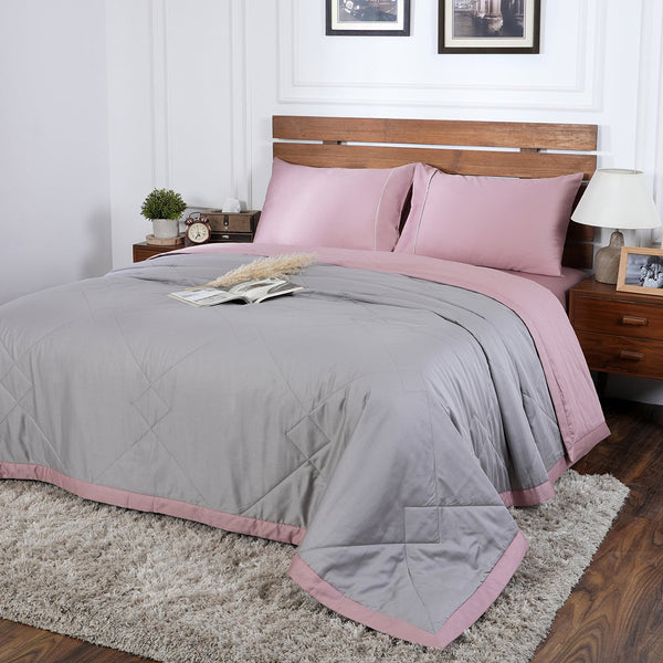 Selwyn Reversible Summer AC Quilt/Quilted Bed Cover/Comforter Misty Rose/Flint Grey Quilt