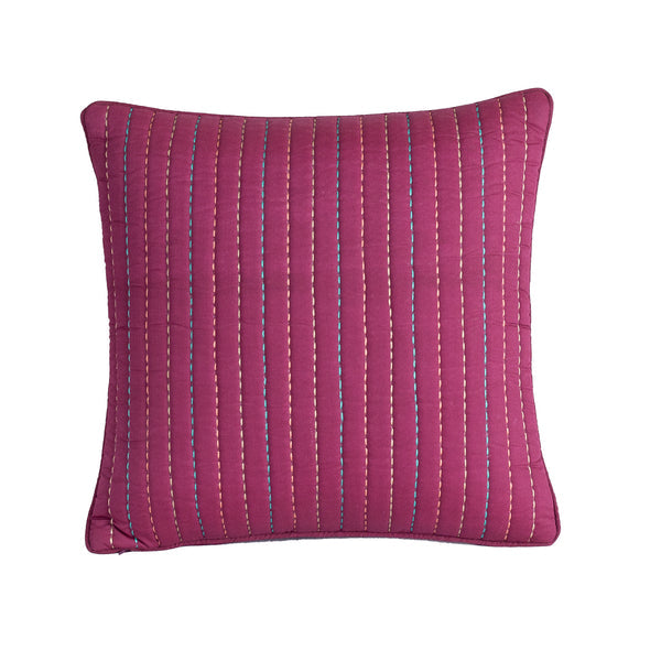 Folklore Transition Recurring Stripes Fabric 100% Cotton Filling 100% Polyester Red Hand Embroidered Quilted Cushion Cover