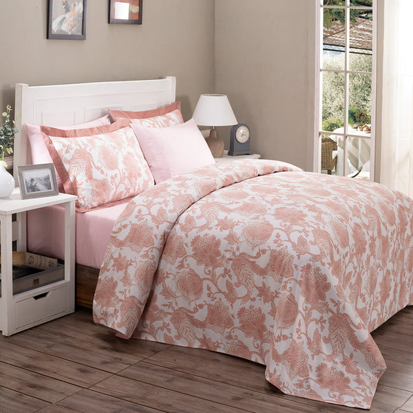 Art Nouveau Mabel Neutral Plain & Printed Reversible 100% Cotton Super Soft Duvet Cover with Pillow Case
