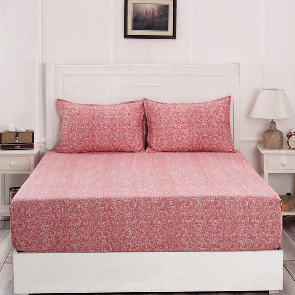 Florescence Texture Print Red Fitted Sheet With Pillow Covers
