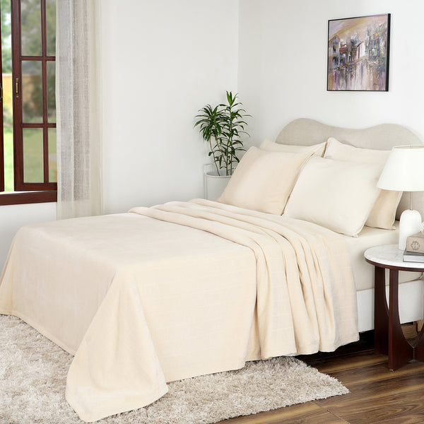 Caroline Woven Herringbone Pattern with Soft Drape Style Neutral Bed Cover/Blanket
