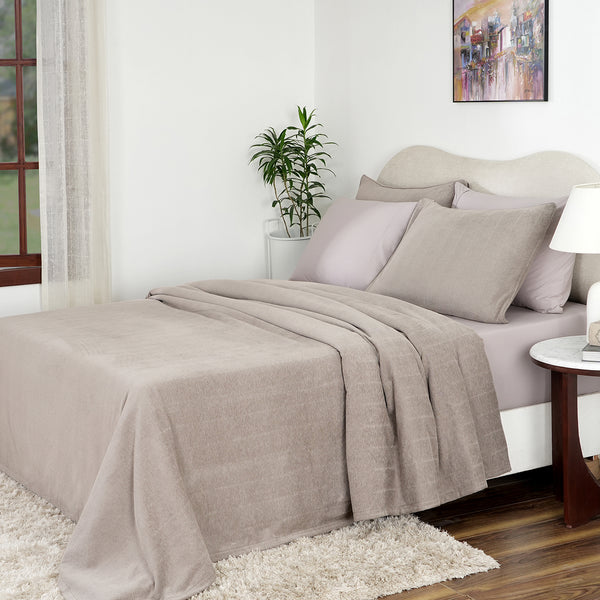Caroline Woven Herringbone Pattern with Soft Drape Style Beige Bed Cover/Blanket