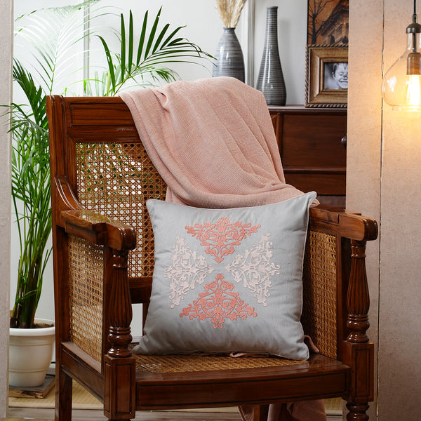 Tranquil Essence Scrollable Tatting Embroidered Viscose Blend Green Cushion Cover