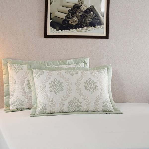 Tranquil Essence Lawn Leaflet Quilted Peach 2 PC Pillow Sham Set