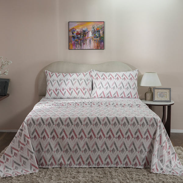 Hues PBS Refined Retro 210 TC Damascus Bed Sheet With Pillow Cover