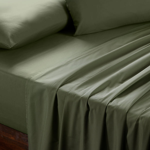 Slumber Plain Easy Care Percale 100% Cotton Green Crisp Bed Sheet with Pillow Case