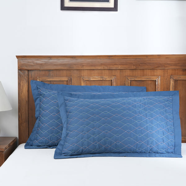 Indigenous Artisan Art Deco Diamond Quilted Green 2Pc Pillow Sham Set