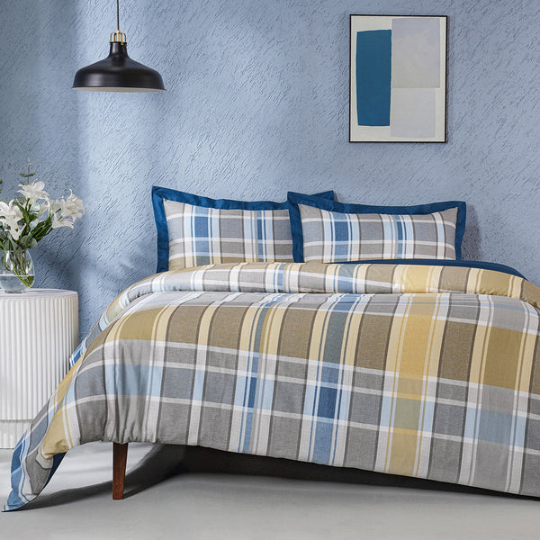 Whimsy Nature Vivid Plaid Woven 100% Cotton Rust Duvet Cover with Pillow Case
