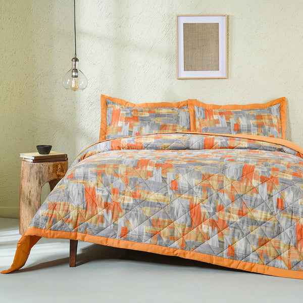 Whimsy Nature Brush Strokes 300GSM Quilt/Quilted Bed Cover Rust
