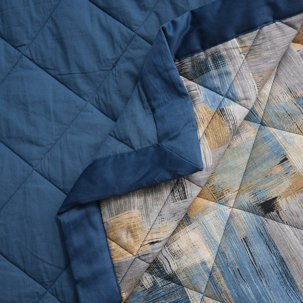 Whimsy Nature Brush Strokes 300GSM Quilt/Quilted Bed Cover Blue