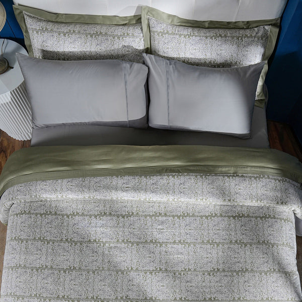 Classical Impression Folkloric 100% Cotton Duvet Cover with Pillow Case Green