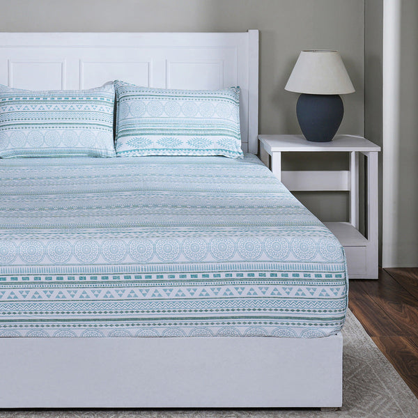 Hermosa Sensory Bloom Allegra 100% Cotton Printed Fitted Sheet with Pillow Case Blue