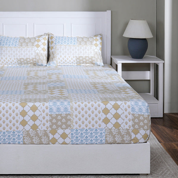 Hermosa Sensory Bloom Lennon 100% Cotton Printed Fitted Sheet with Pillow Case Yellow