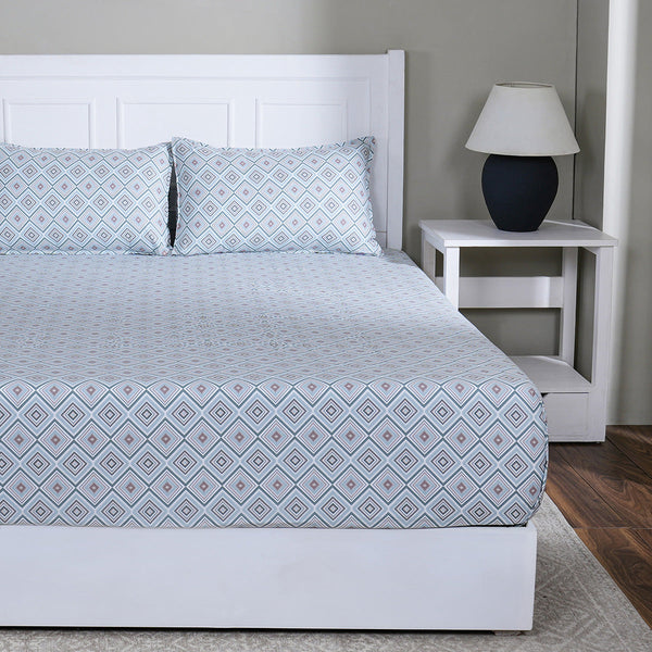Hermosa Sensory Bloom Jude 100% Cotton Printed Fitted Sheet with Pillow Case Blue