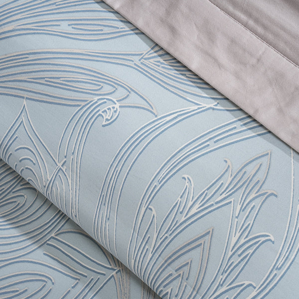 Classical Ornate Baroque Feathering Duvet Cover with Pillow Case Blue