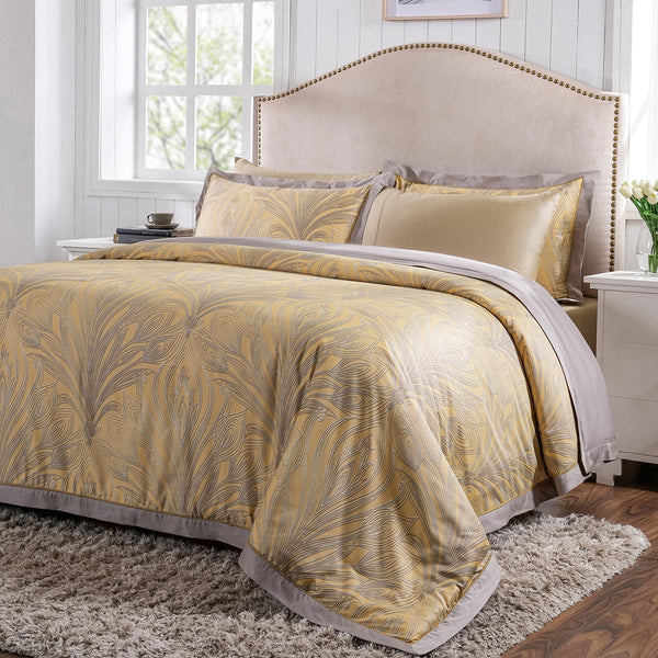 Classical Ornate Baroque Feathering Duvet Cover with Pillow Case Blue