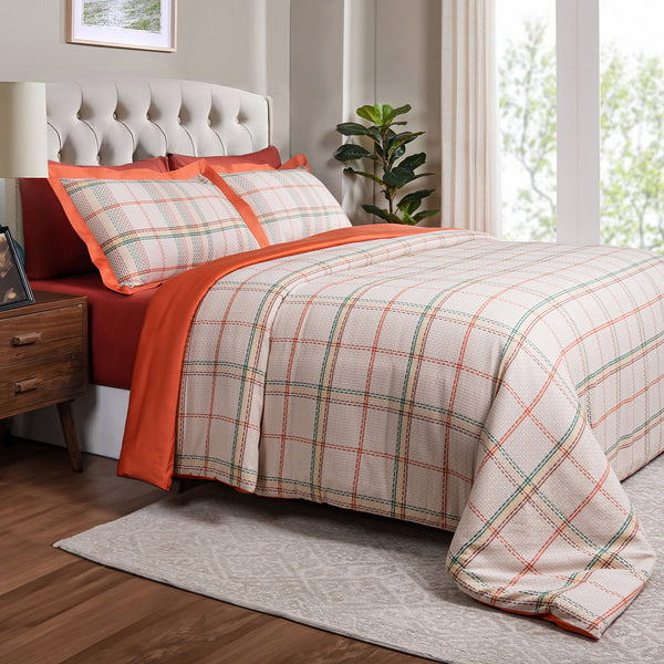 Eclectic Geo Mosaic Plaid Woven 100% Cotton Blue Duvet Cover with Pillow Case
