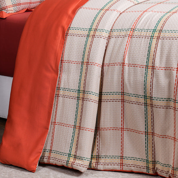 Eclectic Geo Mosaic Plaid Woven 100% Cotton Rust Duvet Cover with Pillow Case