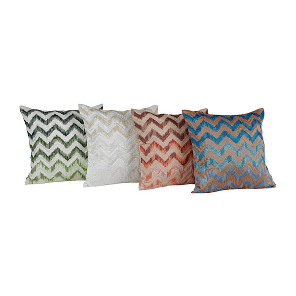 Lyrixas Machine Embroidery Ikat Zig Zag Cushion Cover Green