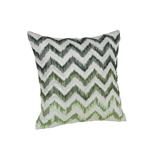 Lyrixas Machine Embroidery Ikat Zig Zag Cushion Cover Green