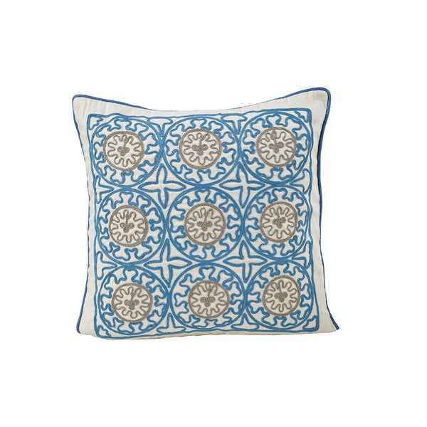Lyrixas Chain Stitch Made Line Cushion Cover Blue