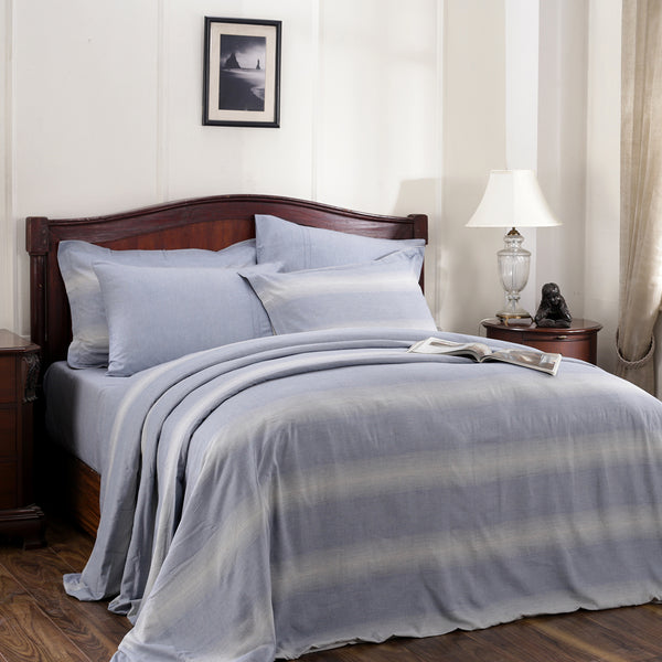 Rhythmic Stripe Reversible Made With Egyptian Cotton Ultra Soft Chameleon Green/Chinchilla Duvet Cover with Pillow Case
