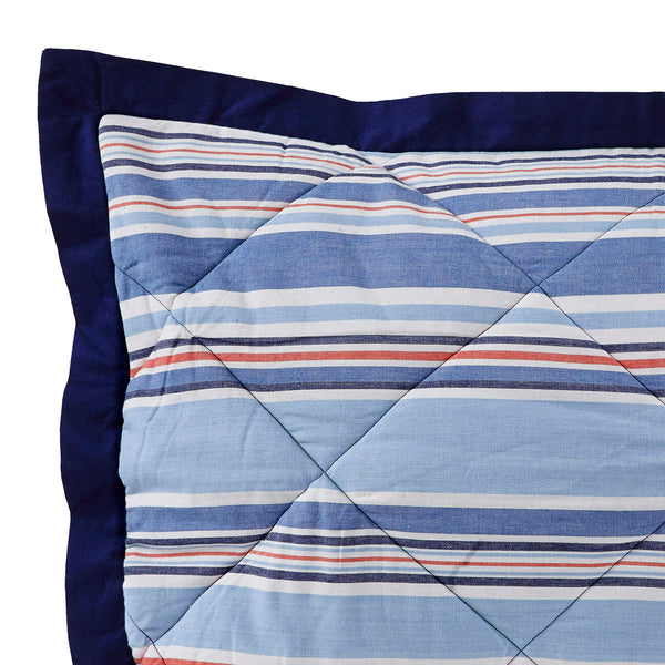 Little Lyrixas Quilted Hand Sailor Stripe Pillow Sham Set Blue