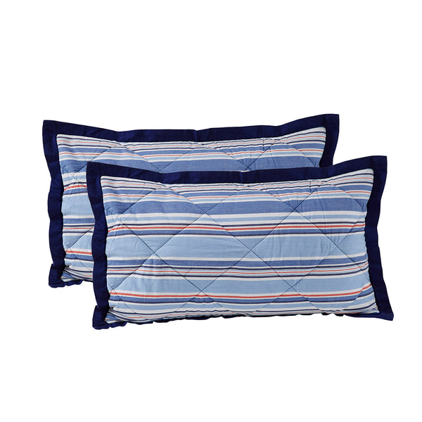 Little Lyrixas Quilted Hand Sailor Stripe Pillow Sham Set Blue