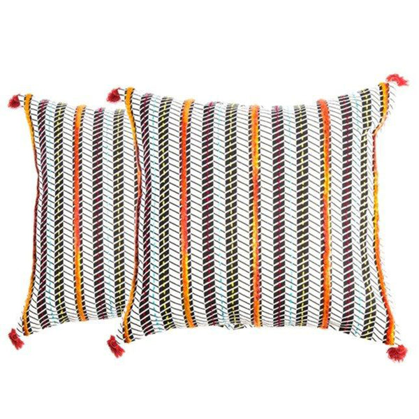 Carnival Broken Line Printed and  Hand Work Black Cushion Cover Set