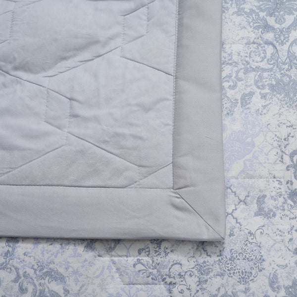 PBS Refined Retro Nouvel Damask 6PC Quilt/Quilted Bed Cover Set Blue