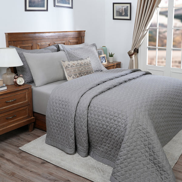 8Pcs Quilt/Quilted Bed Cover Set Art Deco Diamond Green
