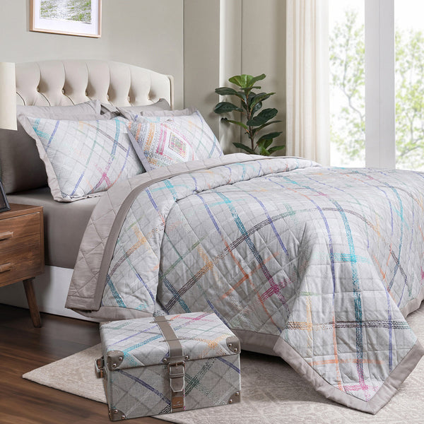Eclectic Geo Rhombus Beige 8pcs Quilt/Quilted Bed Cover
