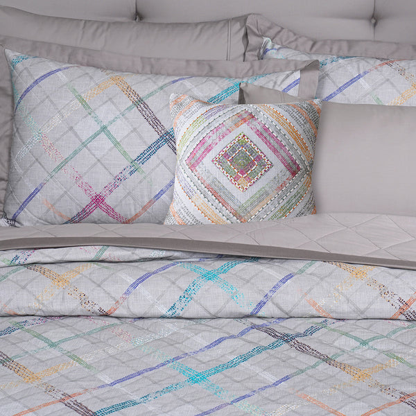 Eclectic Geo Rhombus Grey 8pcs Quilt/Quilted Bed Cover