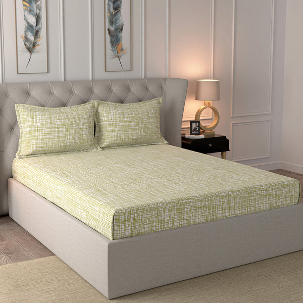 Glam Trace Printed 200 TC 100% Cotton Green Bed Sheet