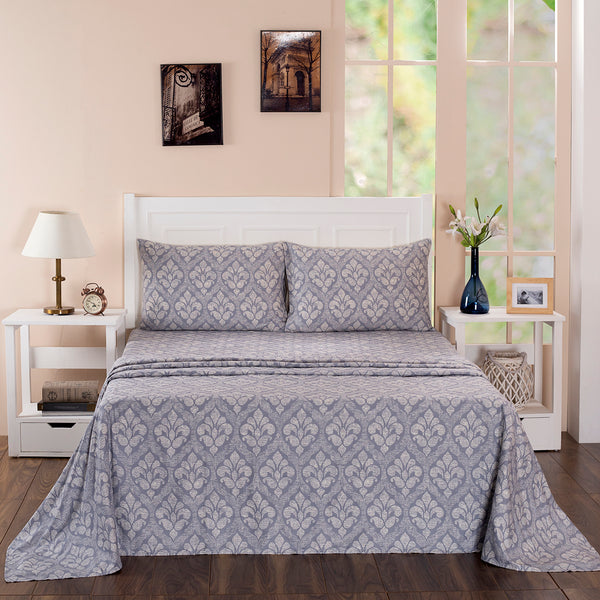 Folklore Transition Diamond Festivity Printed 100% Cotton Blue Ultra Soft Bed Sheet with Pillow Case