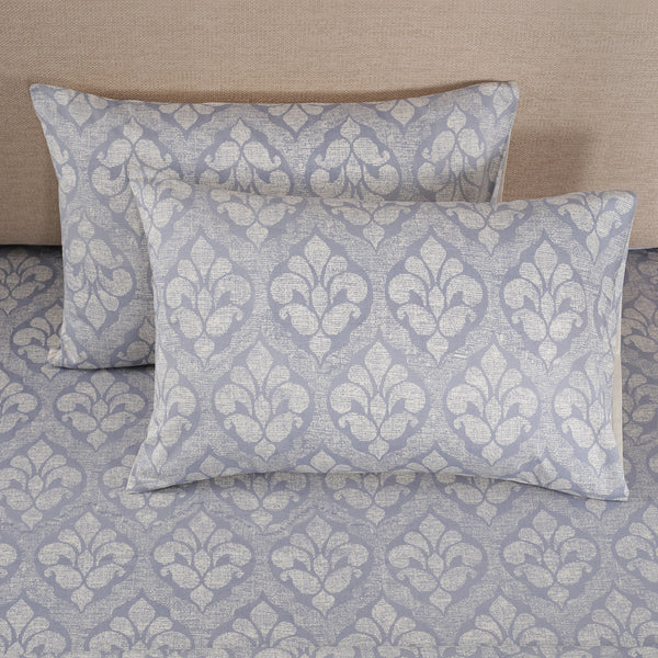 Folklore Transition Diamond Festivity Printed 100% Cotton Blue Ultra Soft Bed Sheet with Pillow Case