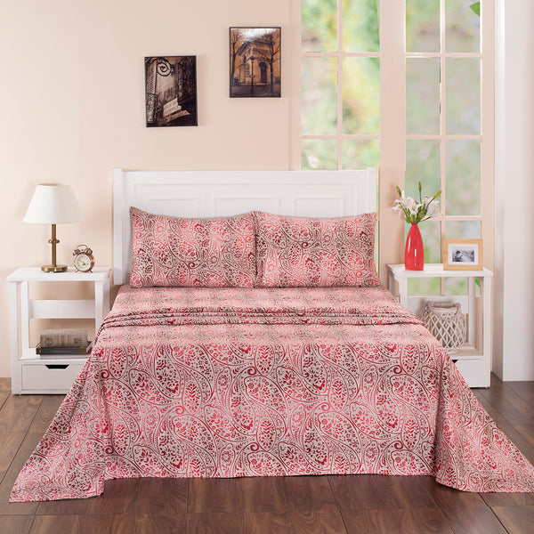 Folklore Transition Ombre Bonanza Printed 100% Cotton Red Ultra Soft Bed Sheet with Pillow Case