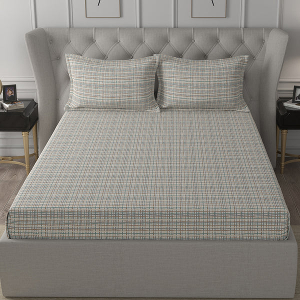 Inhouse Ardour Tiffany Printed 200 TC 100% Cotton Neutral Bed Sheet with Pillow Case