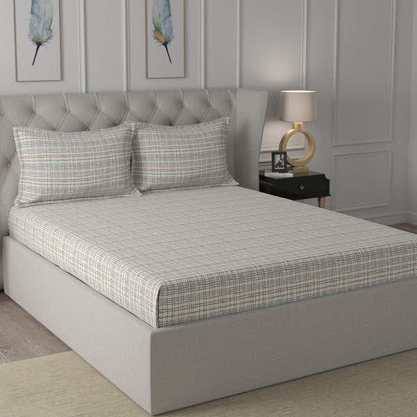 Inhouse Ardour Tiffany Printed 200 TC 100% Cotton Neutral Bed Sheet with Pillow Case